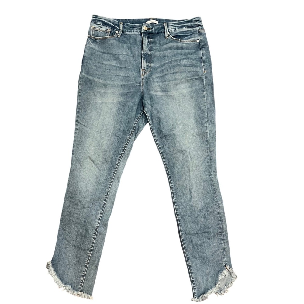 Good American Jeans Women Blue Good Waist Raw Tulip Hem Skinny